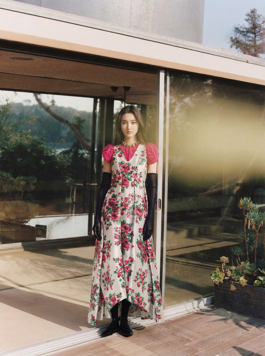 Margarita Floral V Neck Silk Gown