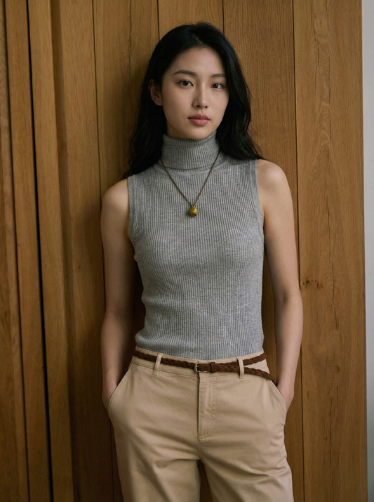 Lana Knitting High Collar Tank Top