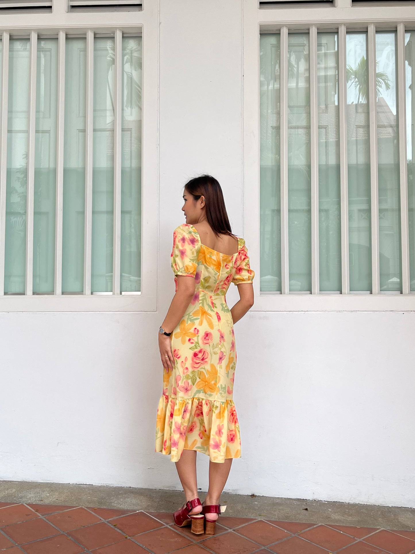 Bryce Ruffle Hem Silk Dress