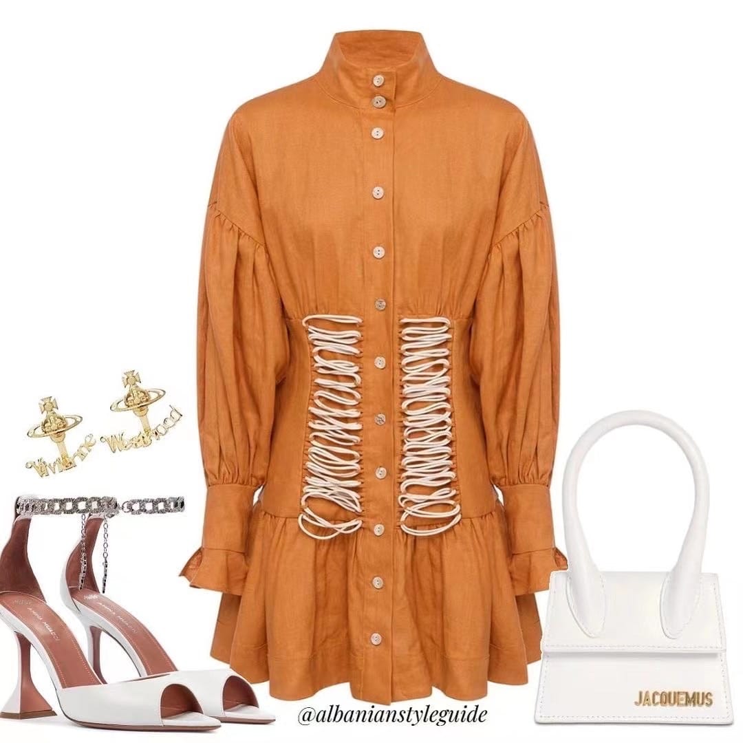 Pumpkin Lace Up Front Mini Dress