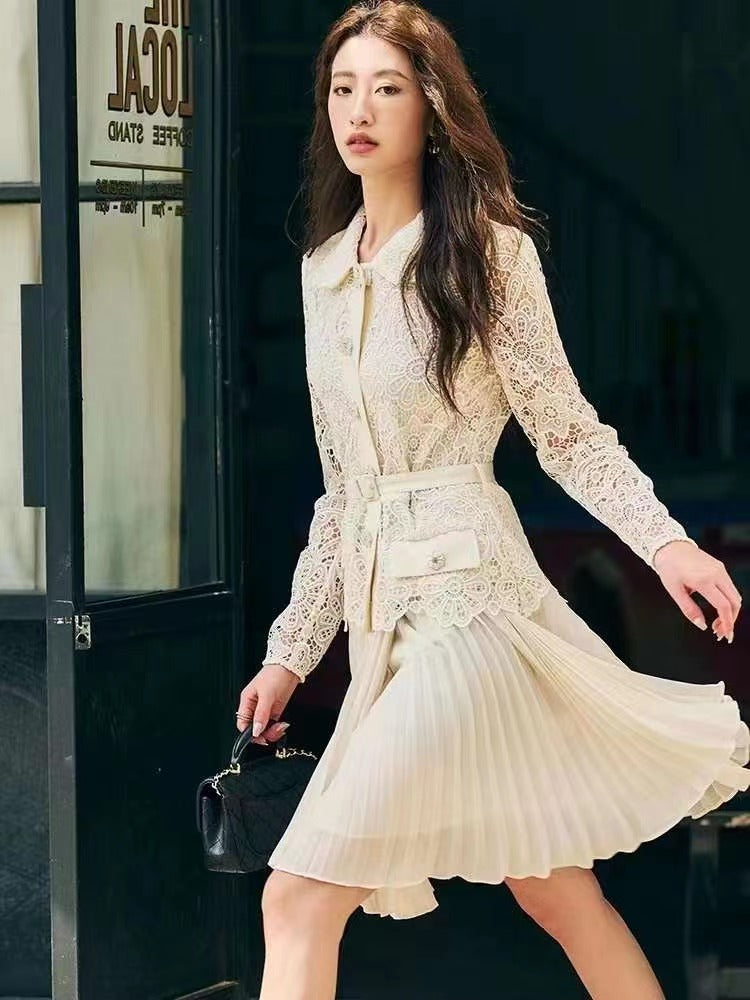 Colette Lace Pleated Mini Sleeveless Dress – Amanda Fashion Gallery