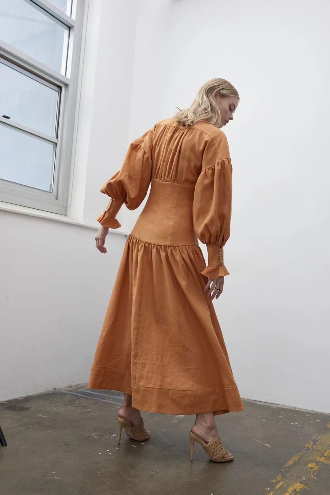 Pumpkin Lace Up Front Maxi Dress