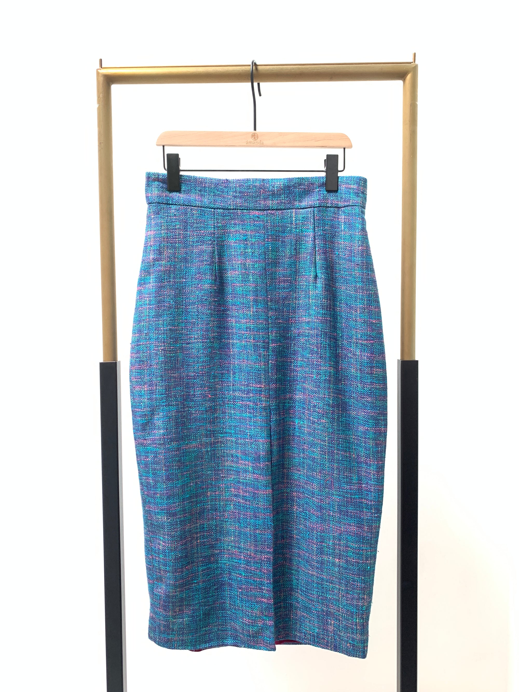 Celia Front Slit Silk Tweed Skirt