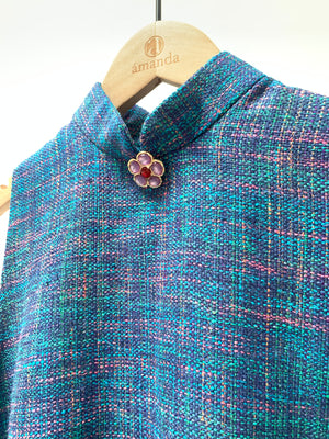 Celia Mandarin Collar Silk Tweed Top