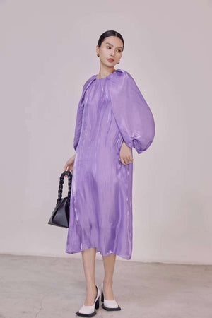 Rafaela Puffy Sleeve Sheer Silk Dress