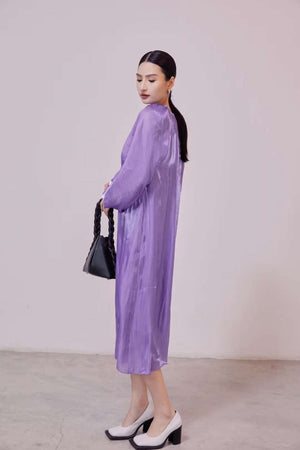 Rafaela Puffy Sleeve Sheer Silk Dress