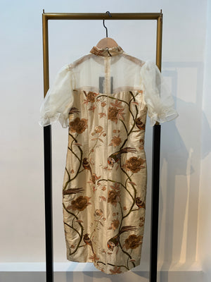 Hortensia Front Slit Puffy Sleeve Silk Dress