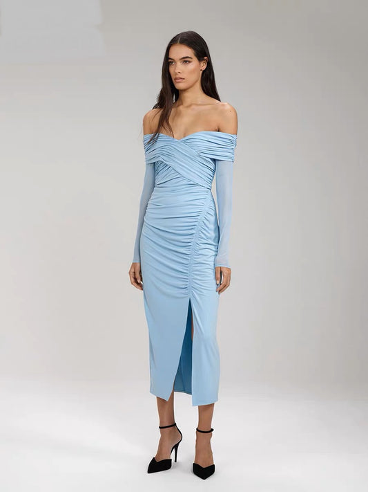 Lynx Off-shoulder Front Slit Dress