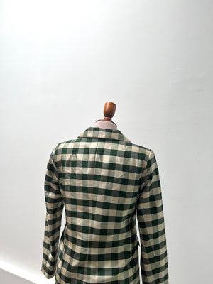 Hosta Checkered Jacket With Pants Silk Suit Set
