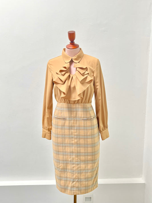 Segovia Checkered Cascade Collar Dress