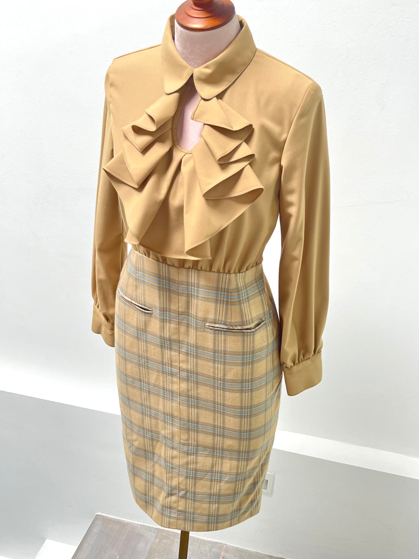 Segovia Checkered Cascade Collar Dress