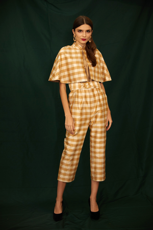Latisha Checkered Cape Sleeve Jumpsuit