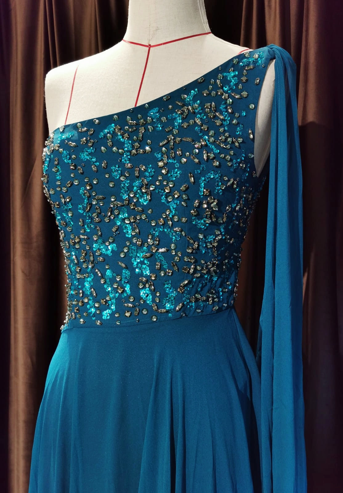 Turquoise Sequins Toga Gown