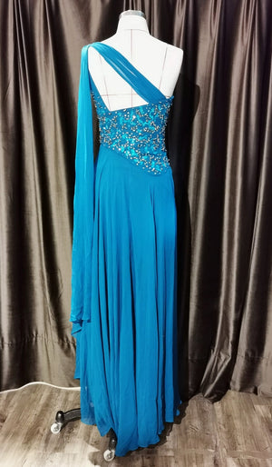 Turquoise Sequins Toga Gown
