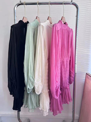 Fawn Gathered Silk Dress