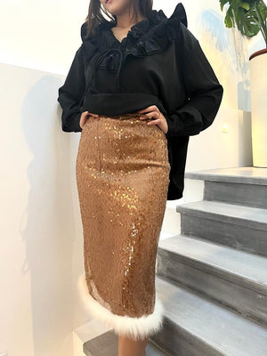 Felia Feather Hem Sequin Skirt
