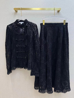 Carey Lace Mandarin Collar Top & Skirt Set