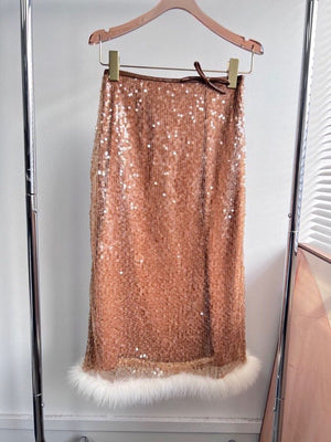 Felia Feather Hem Sequin Skirt