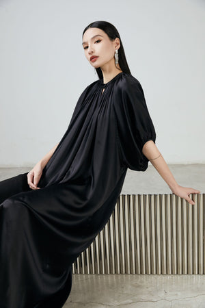 Estefania Puffy Sleeve Silk Dress
