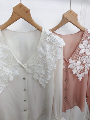 Isabel Embroidery Lace Collar Silk Top