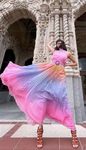 Lova Rainbow Pleated Maxi Dress