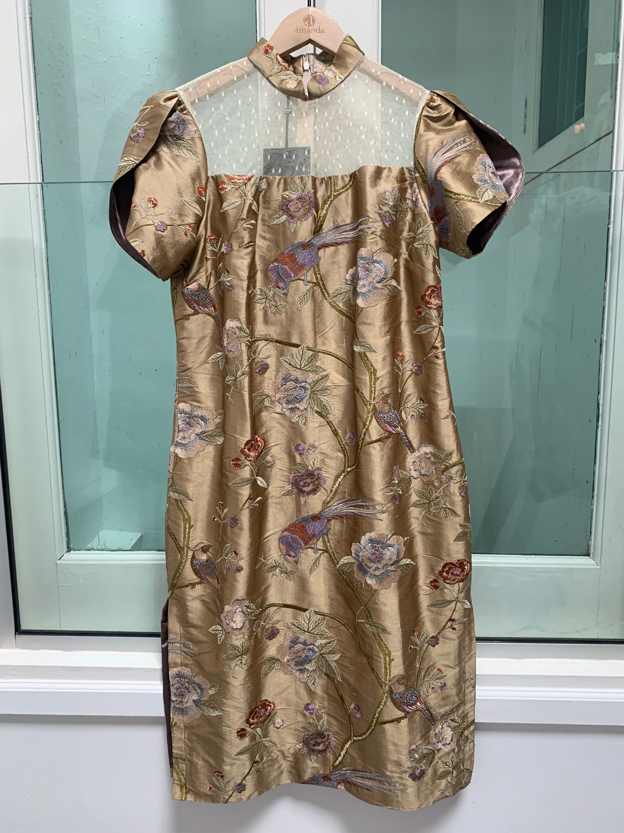 Hortensia Side Slit Petal Sleeve Silk Dress