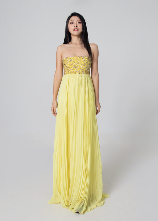 Crystal Tube Top Pleated Gown