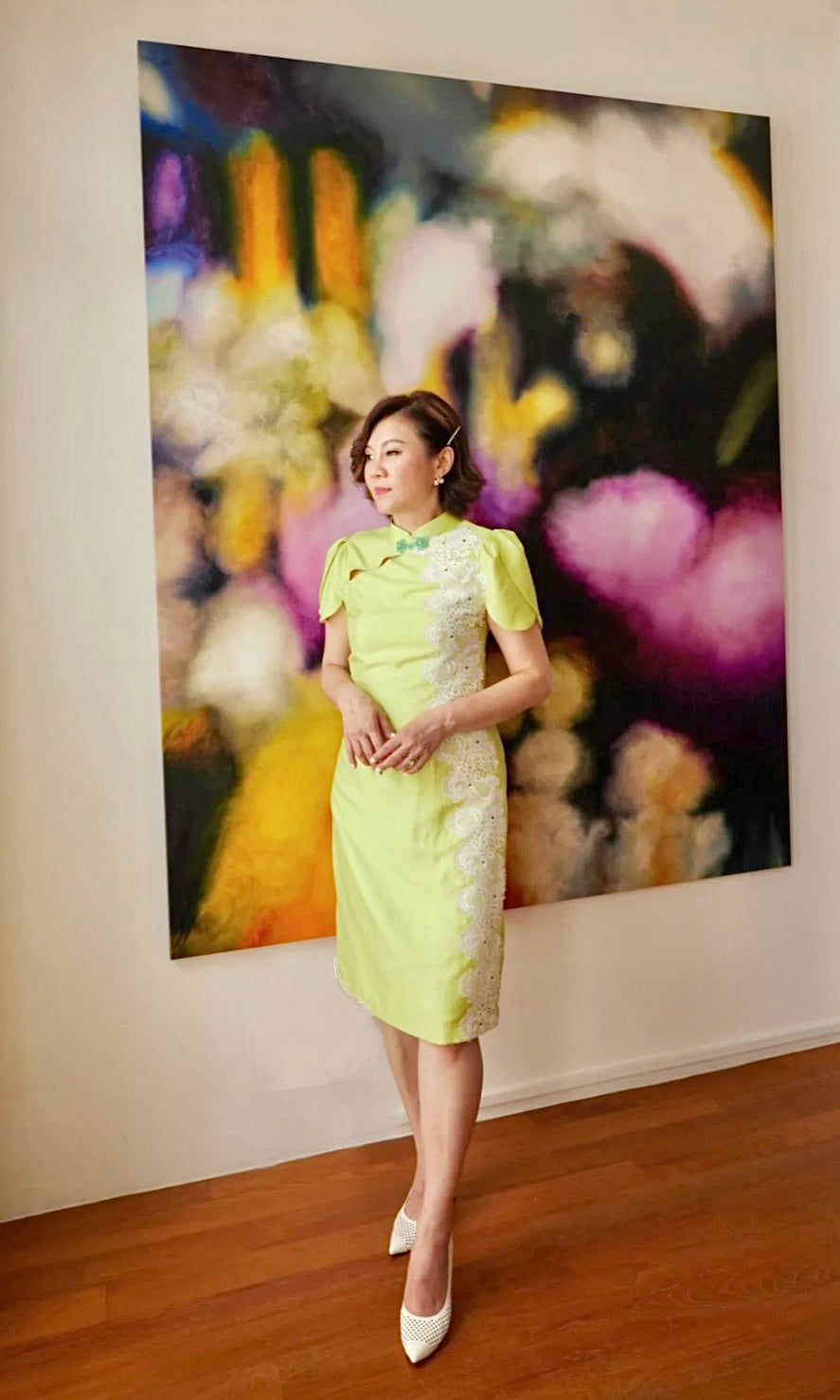 Gracious Lily Petal Sleeve Silk Cheongsam