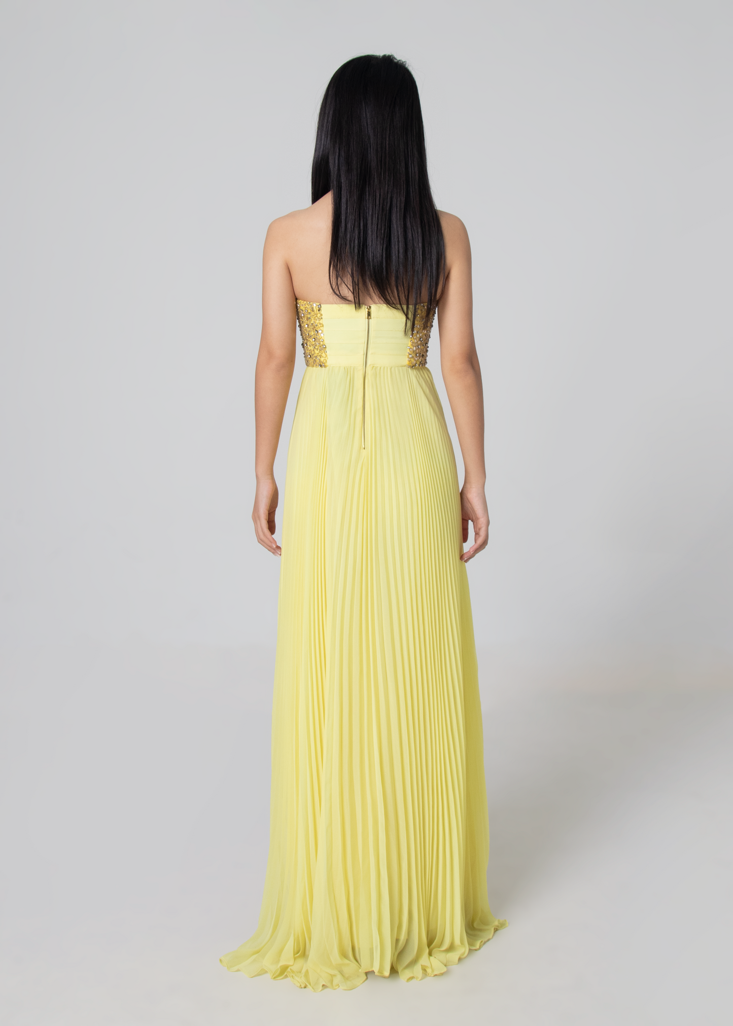 Crystal Tube Top Pleated Gown