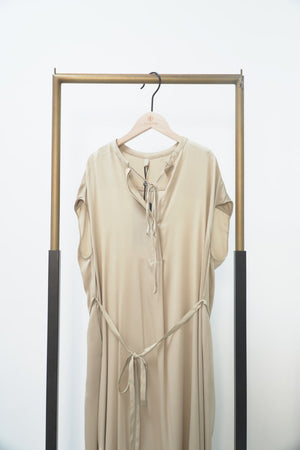 Carola Tie Neck Side Split Silk Dress